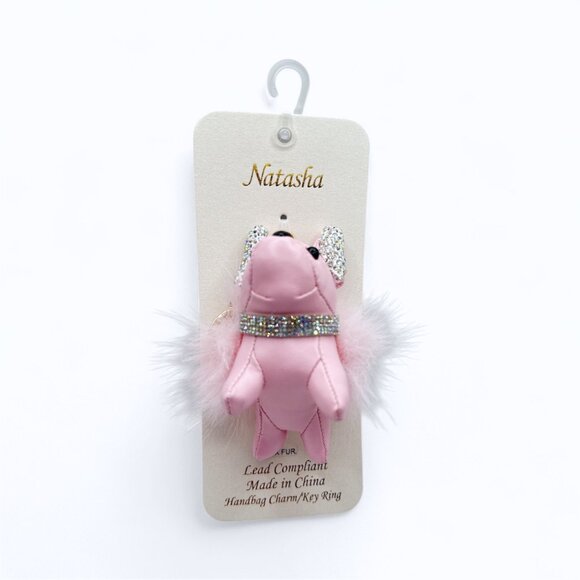 NEW Natasha Handbag Charm/ Key Ring/ Key Chain - Rhinestone Pink Dog - Picture 3 of 4